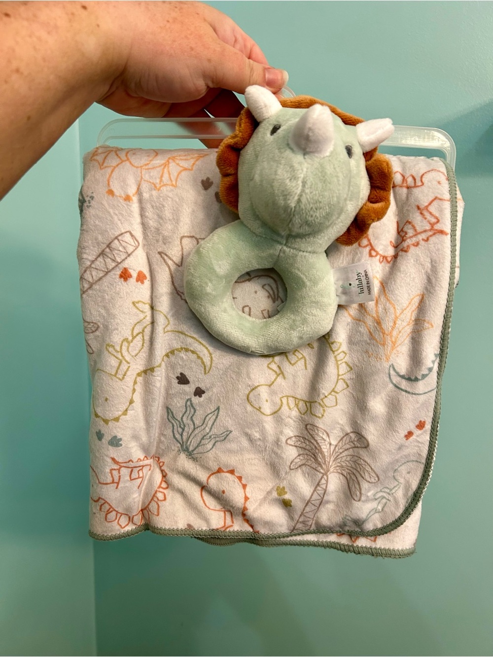 Lullaby Lane Dinosaur Baby Blanket Triceratops Rattle Plush Set New